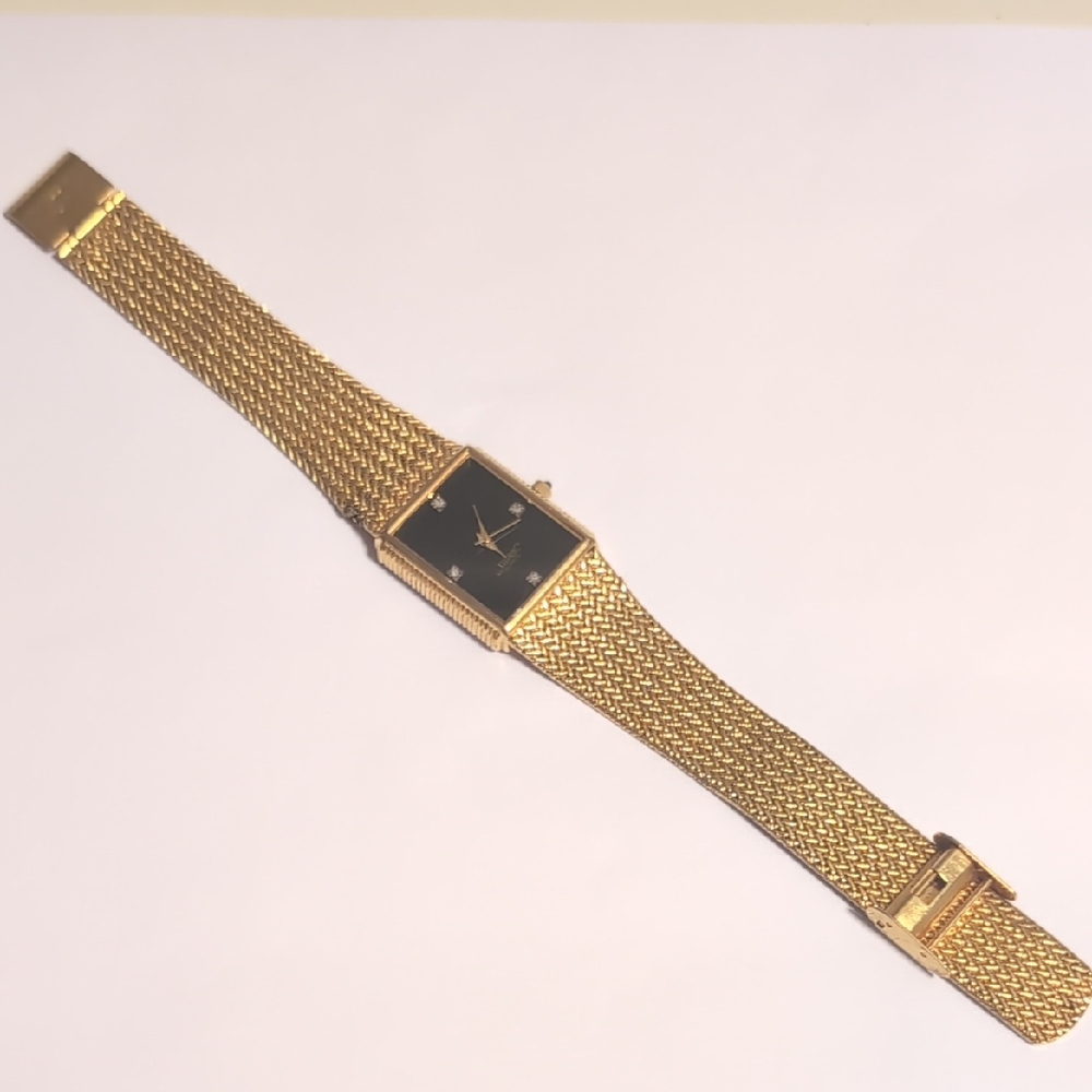 Xavier Vintage Chic Gold Mesh‎ Stainless Steel Watch Black Face And Rhinestones